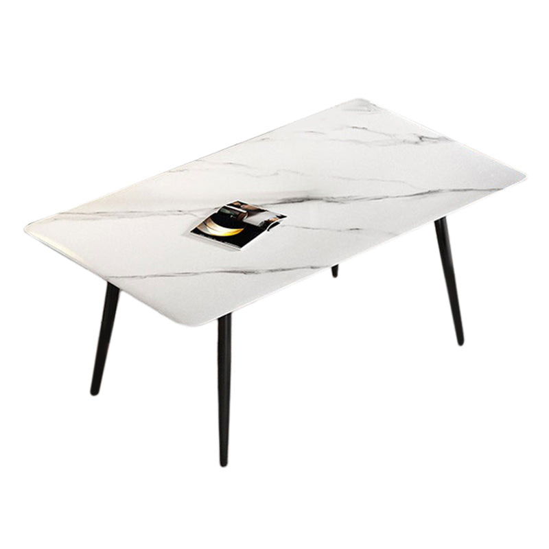 Sintered Stone White Dining Table Simplicity 4 Legs Table for Dining Room