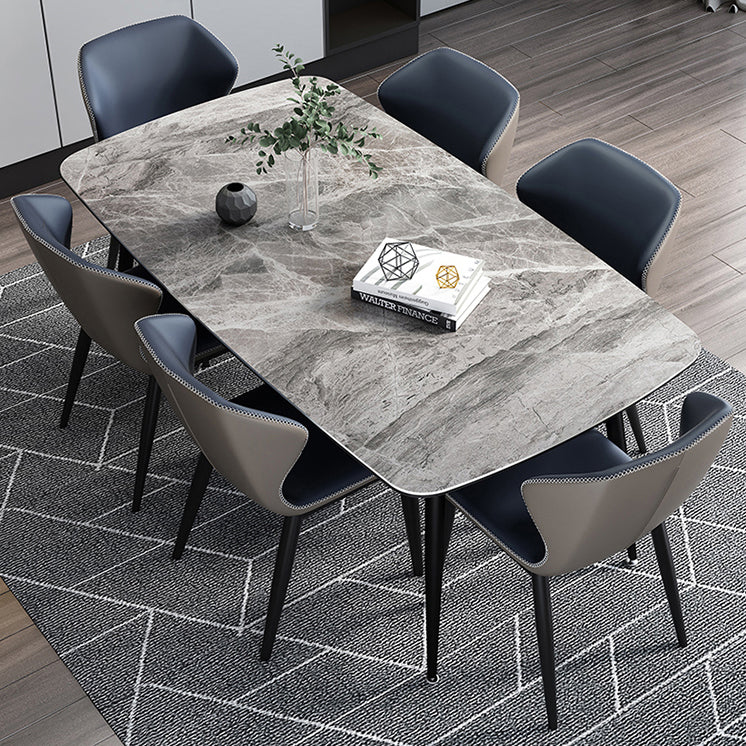 Mesa de piedra sinterizada moderna con mesa de comedor de mesa rectangular de 4 patas con base de metal