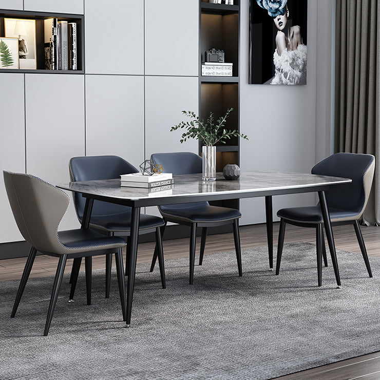 Mesa de piedra sinterizada moderna con mesa de comedor de mesa rectangular de 4 patas con base de metal