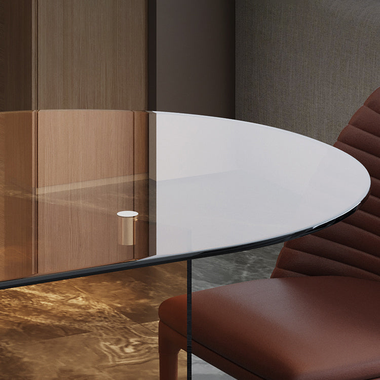 Mesa de comedor de vidrio templado contemporáneo Mesa de comedor de pedestal doble para comedor