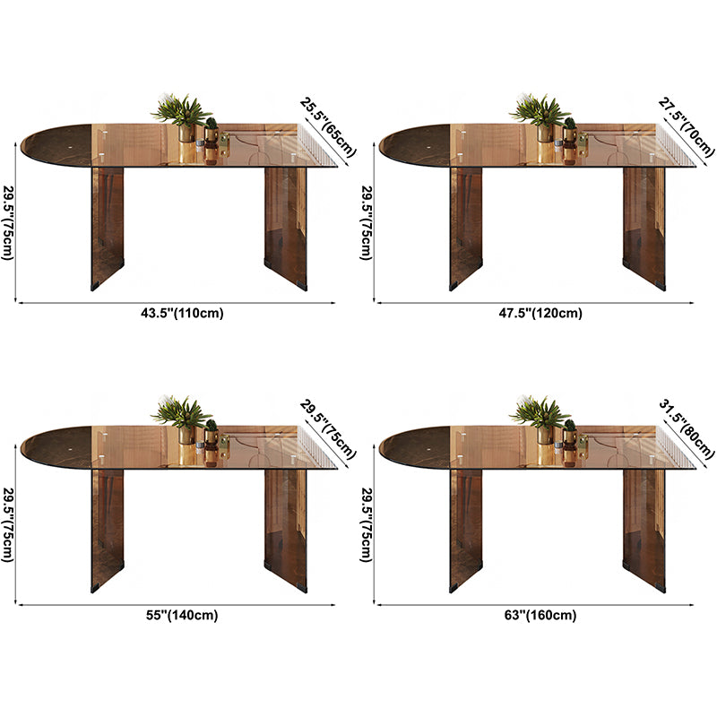 Mesa de comedor de vidrio templado contemporáneo Mesa de comedor de pedestal doble para comedor