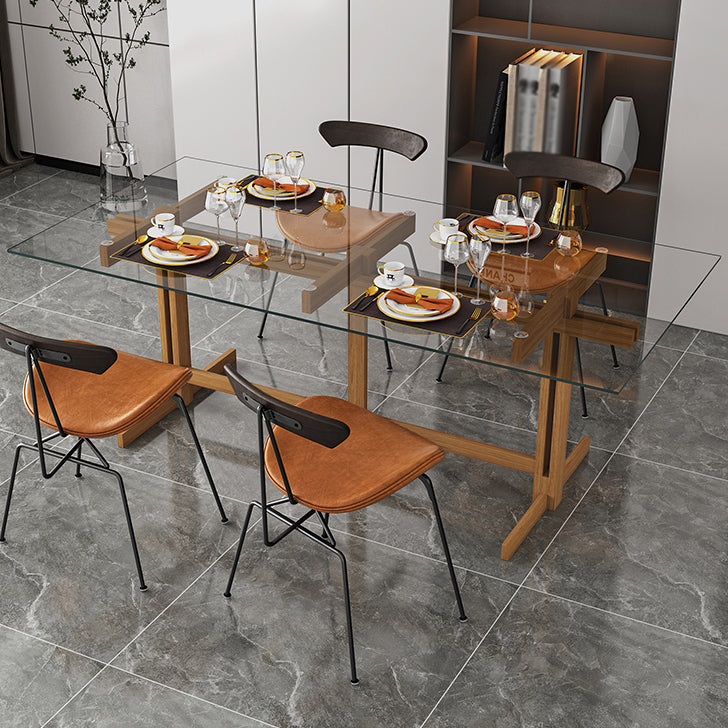 Tavolino in legno in legno massiccio tavolo da pranzo in vetro temperato per casa da cucina