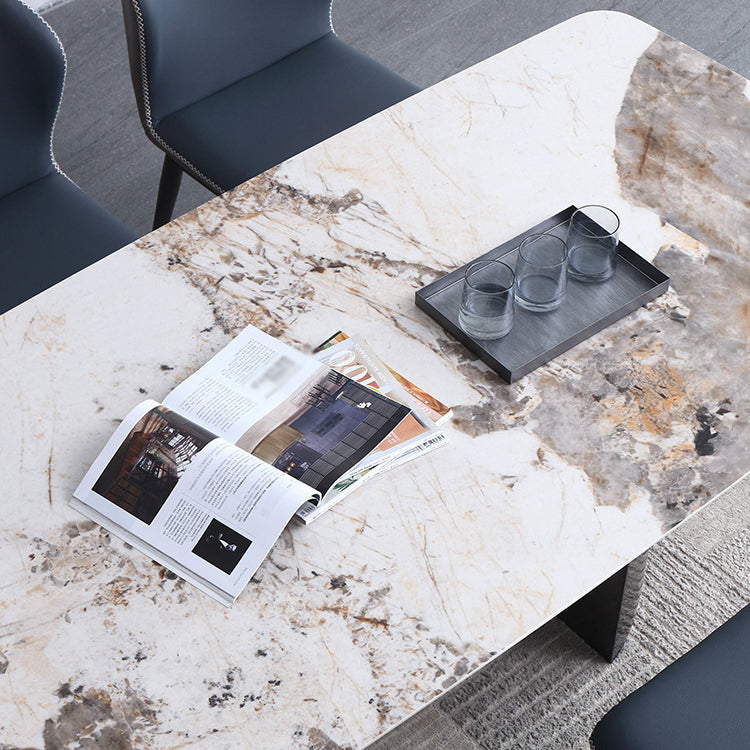 Modern Rectangle Shape Sintered Stone Dining Table Kitchen Dining Table with Double Pedestal