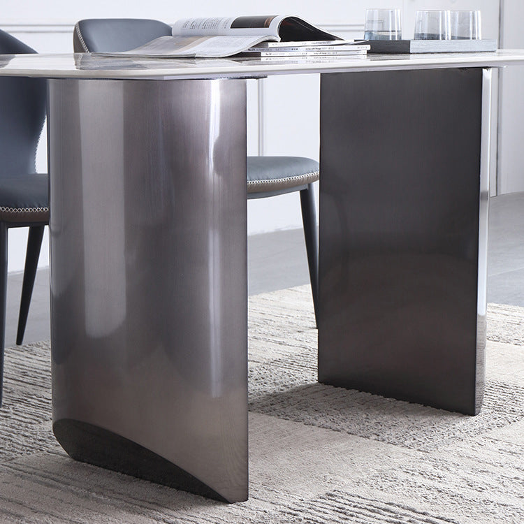 Modern Rectangle Shape Sintered Stone Dining Table Kitchen Dining Table with Double Pedestal