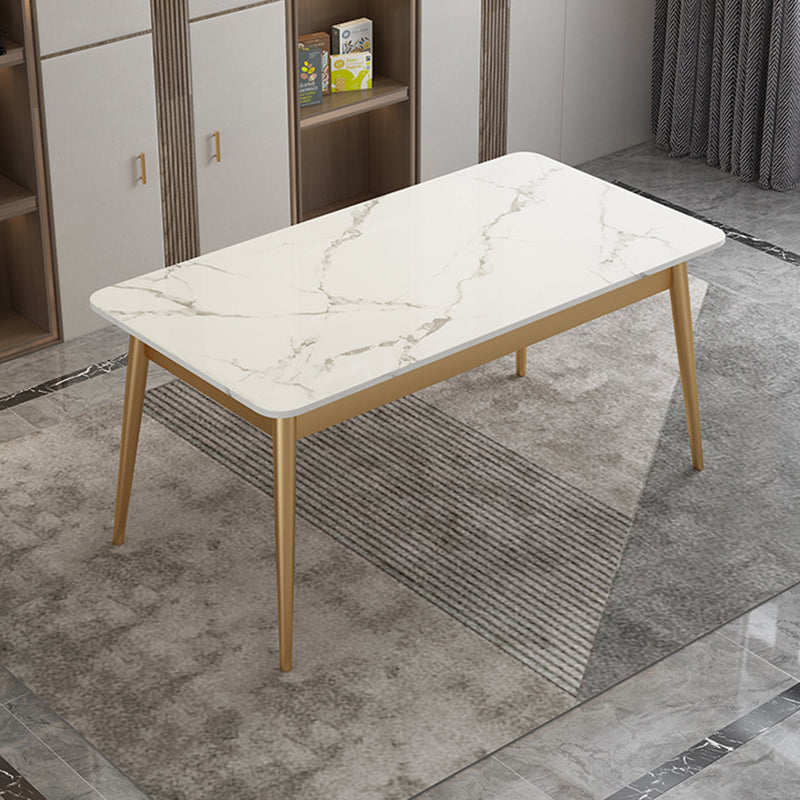 Table à manger en pierre frittée de style moderne Table rectangulaire blanche avec 4 pieds