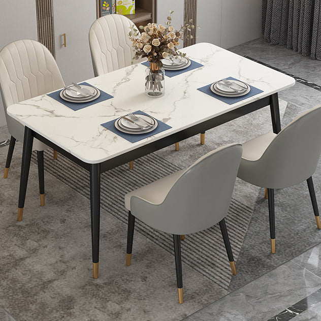 Table à manger en pierre frittée de style moderne Table rectangulaire blanche avec 4 pieds