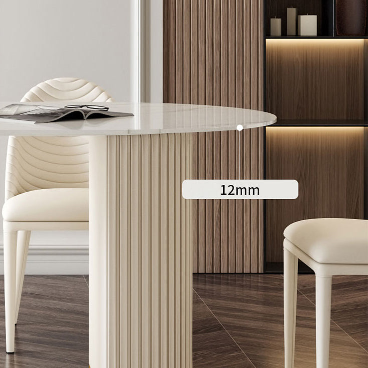 Oval Double Pedestal Modern Dining Table White Fixed Table with Sintered Stone