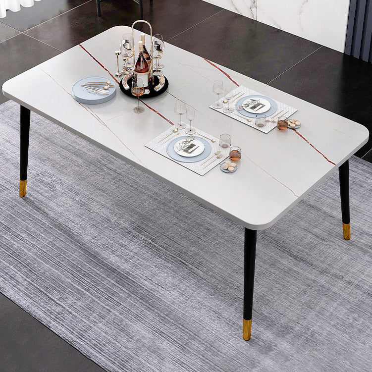 Contemporary Rectangle Shape Kitchen Dining Table Sintered Stone Dining Table with 4 Legs Base