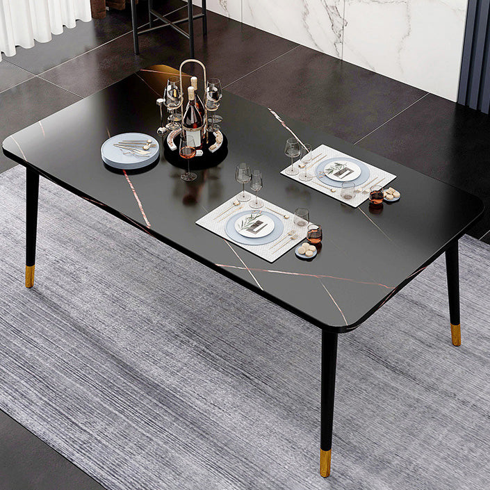 Contemporary Rectangle Shape Kitchen Dining Table Sintered Stone Dining Table with 4 Legs Base