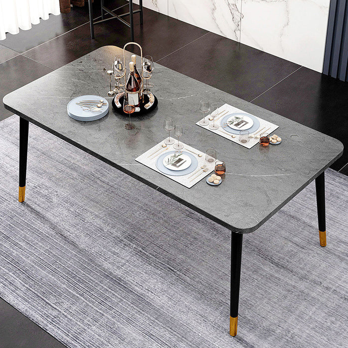 Contemporary Rectangle Shape Kitchen Dining Table Sintered Stone Dining Table with 4 Legs Base