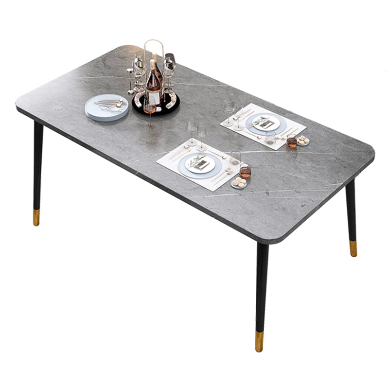 Contemporary Rectangle Shape Kitchen Dining Table Sintered Stone Dining Table with 4 Legs Base