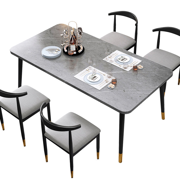 Contemporary Rectangle Shape Kitchen Dining Table Sintered Stone Dining Table with 4 Legs Base