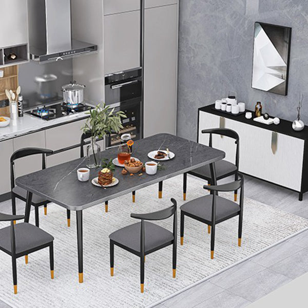Contemporary Rectangle Shape Kitchen Dining Table Sintered Stone Dining Table with 4 Legs Base