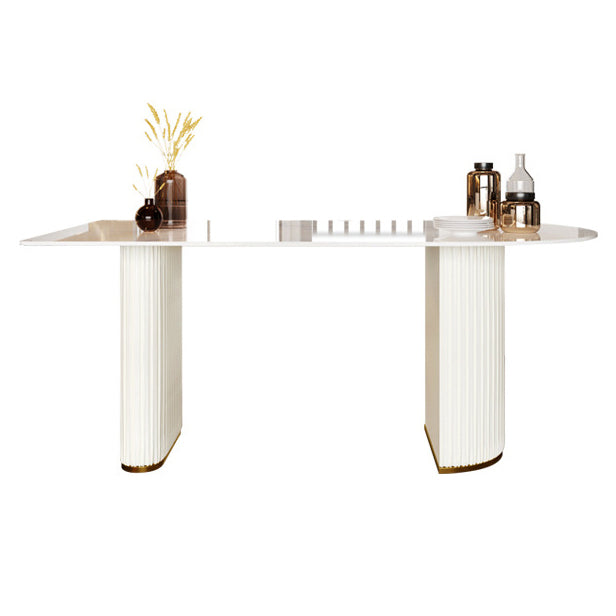 Sintered Stone White Dining Table Simplicity Double Pedestal Table for Dining Room