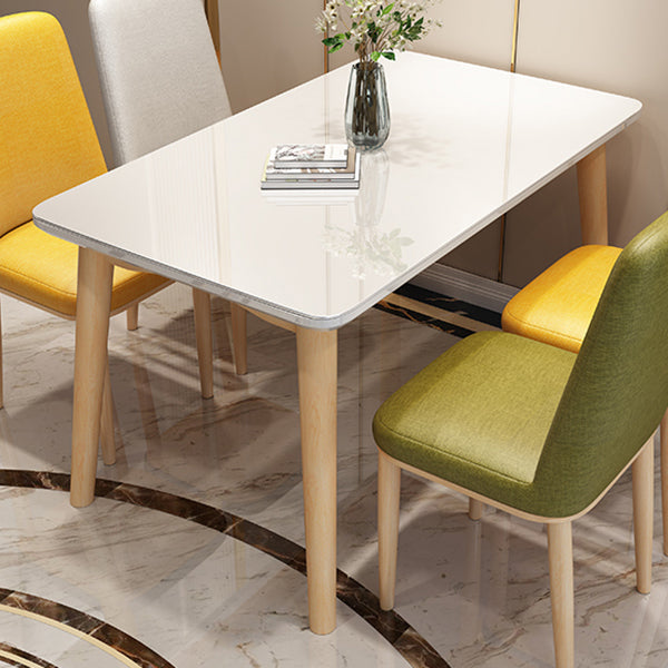 Rubberwood Modern Solid Wood Dining Table 4 Legs Base Table in Wood Color
