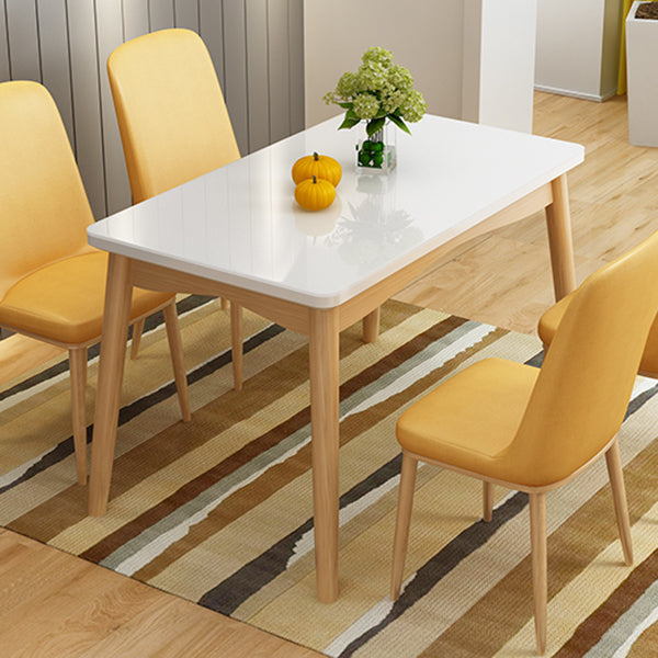 Rubberwood Modern Solid Wood Dining Table 4 Legs Base Table in Wood Color