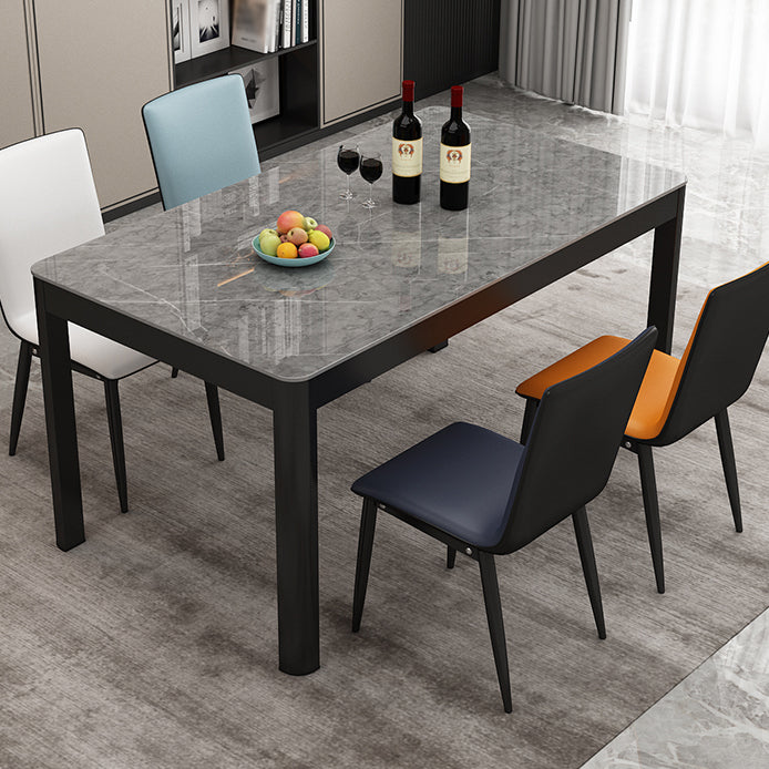 Modern Sintered Stone Dining Table Rectangular Table with Metallic Four-leg