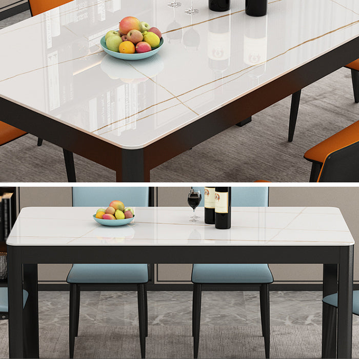 Modern Sintered Stone Dining Table Rectangular Table with Metallic Four-leg