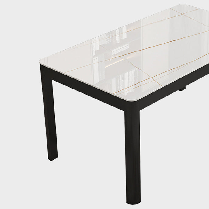 Modern Sintered Stone Dining Table Rectangular Table with Metallic Four-leg