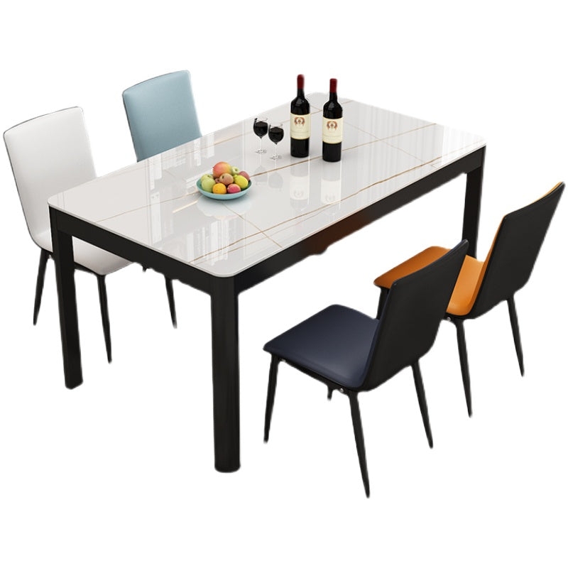 Modern Sintered Stone Dining Table Rectangular Table with Metallic Four-leg
