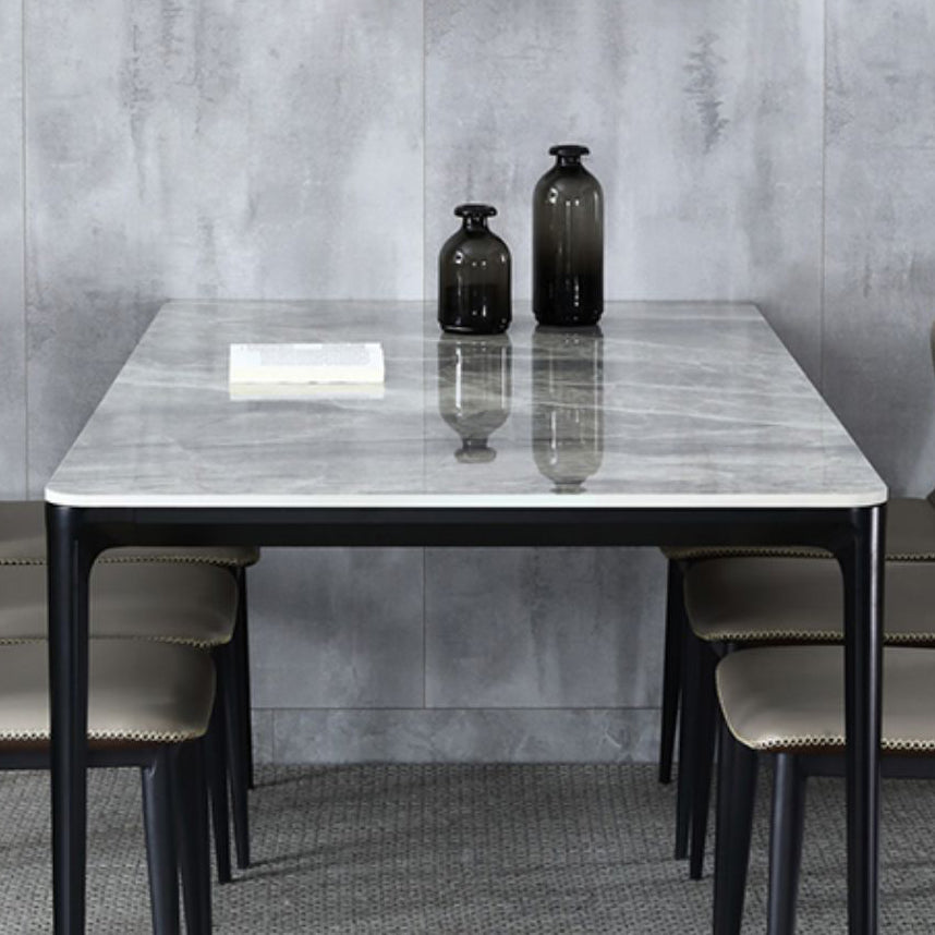 Modern Style Sintered Stone Dining Table Gray Rectangle Table with 4 Legs