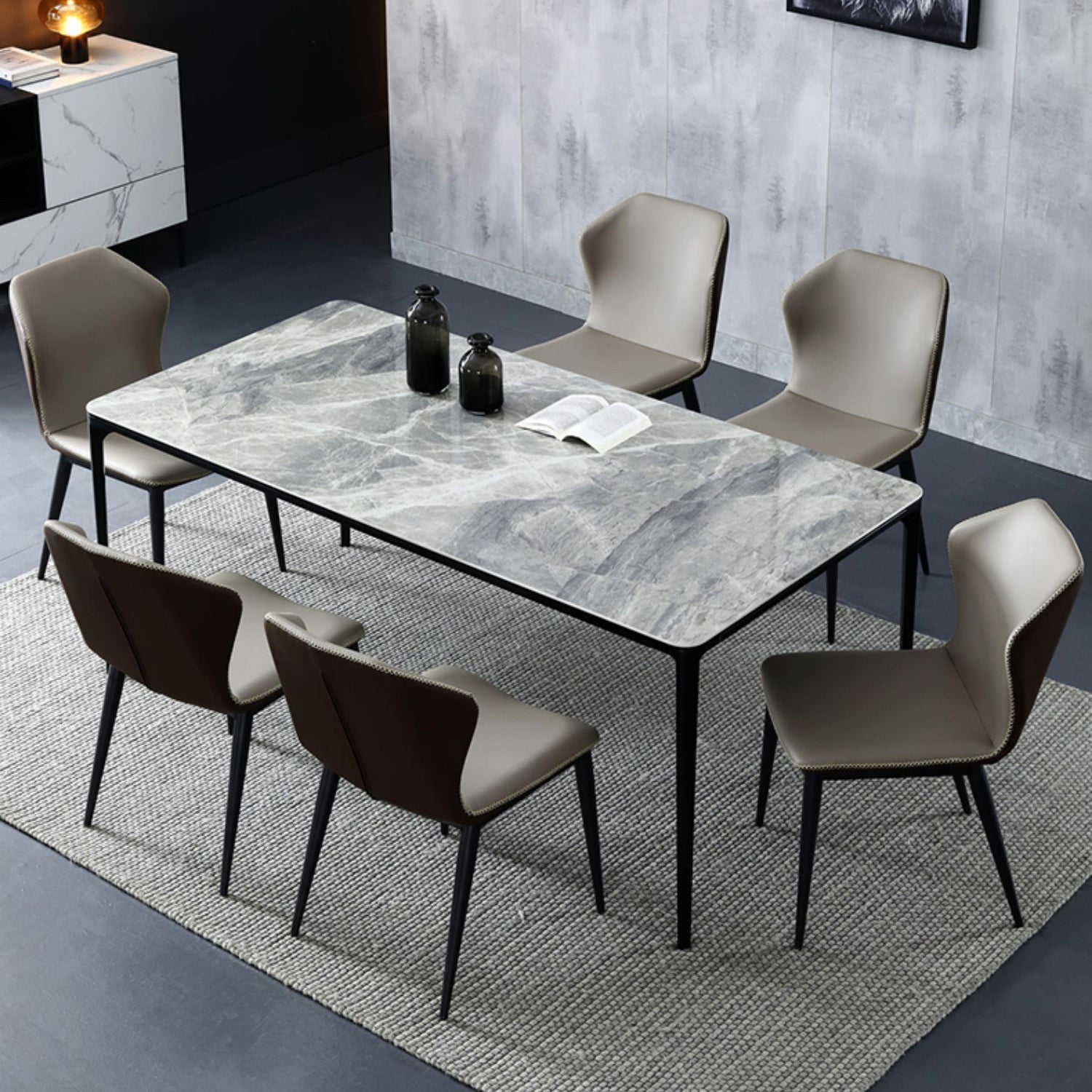 Modern Style Sintered Stone Dining Table Gray Rectangle Table with 4 Legs