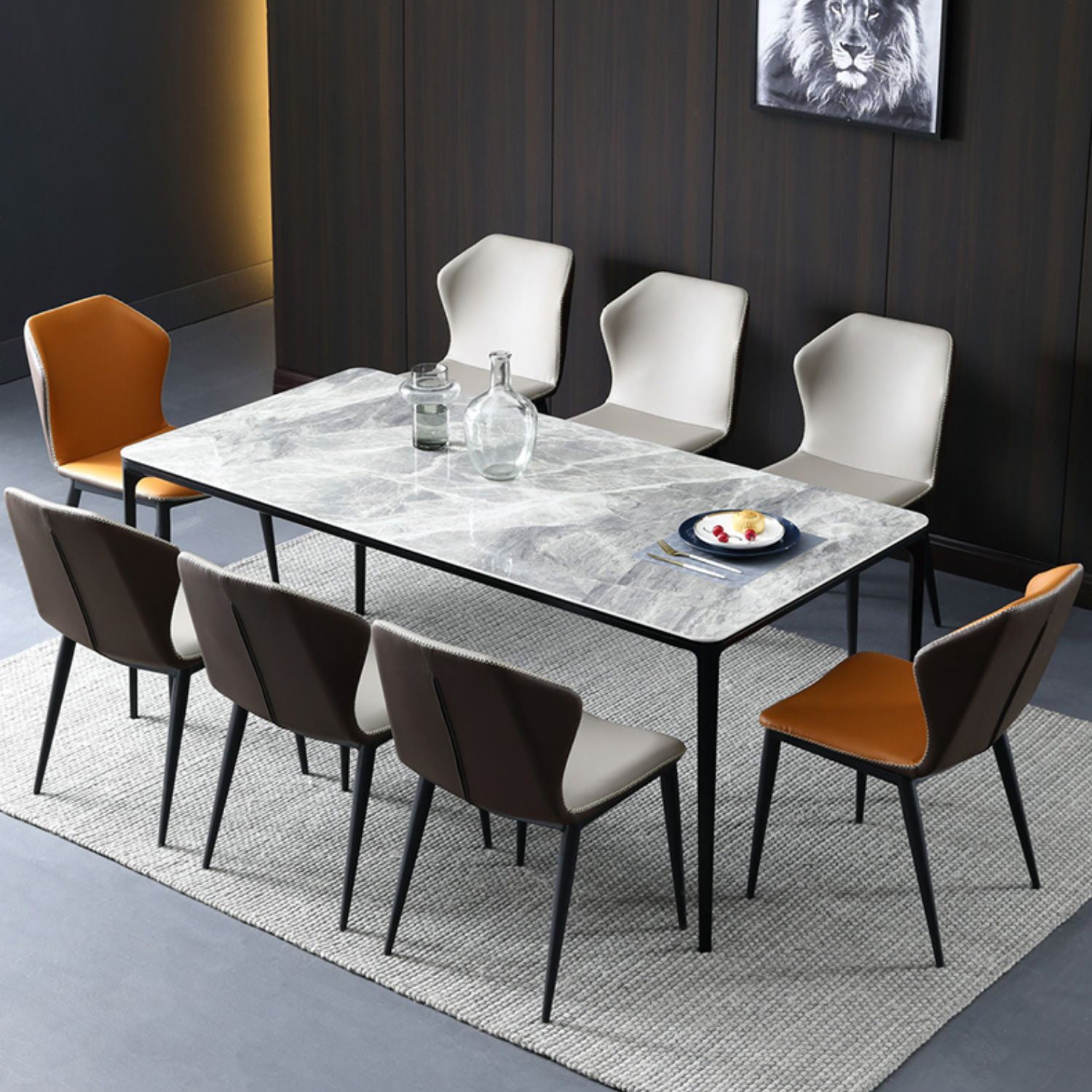 Modern Style Sintered Stone Dining Table Gray Rectangle Table with 4 Legs