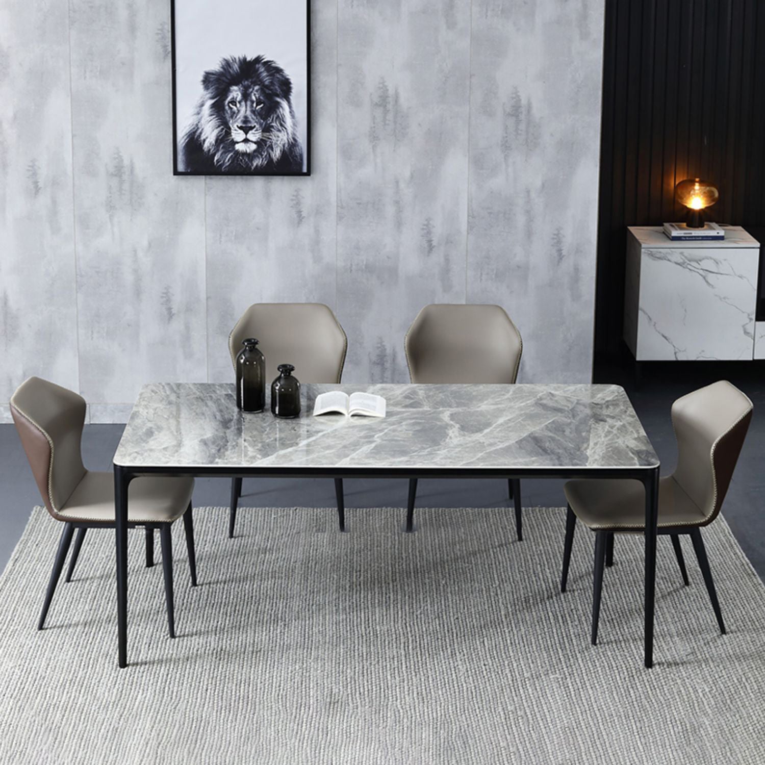 Modern Style Sintered Stone Dining Table Gray Rectangle Table with 4 Legs