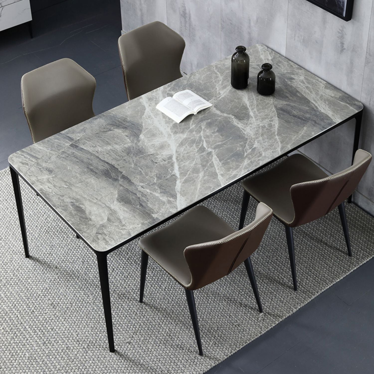 Modern Style Sintered Stone Dining Table Gray Rectangle Table with 4 Legs