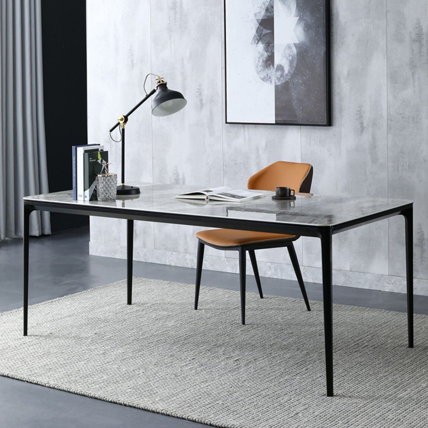 Table à manger en pierre de style moderne Table rectangle gris avec 4 jambes