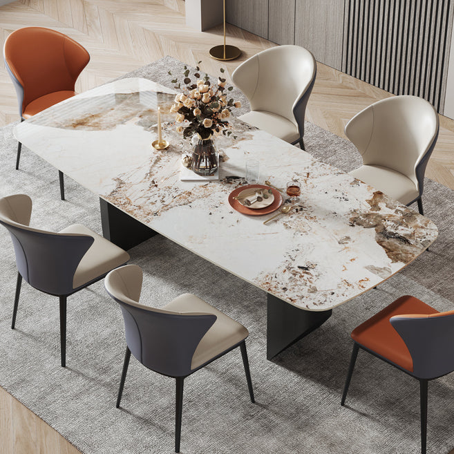 Metal Modern Rectangle Dining Table Sintered Stone Table for Dining Room and Kitchen