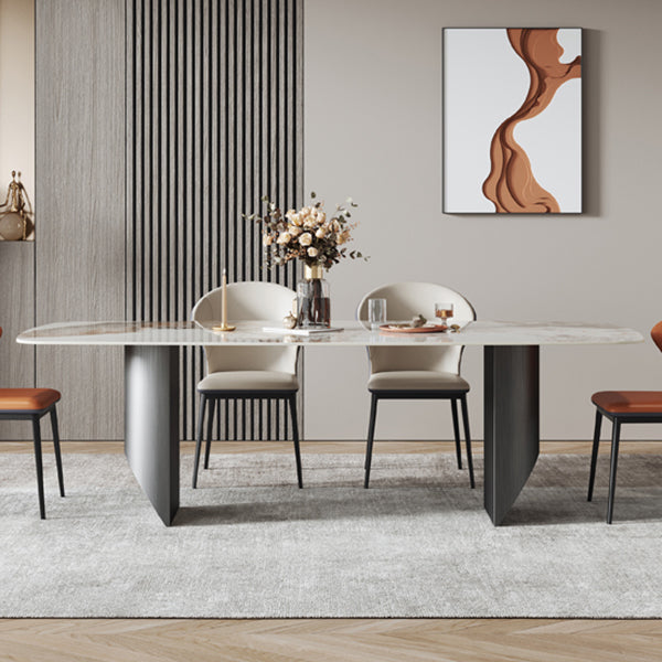 Metal Modern Rectangle Dining Table Sintered Stone Table for Dining Room and Kitchen