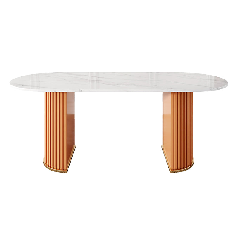 Modern Sintered Stone Oval Table Dining Table with White/Orange Double Pedestal