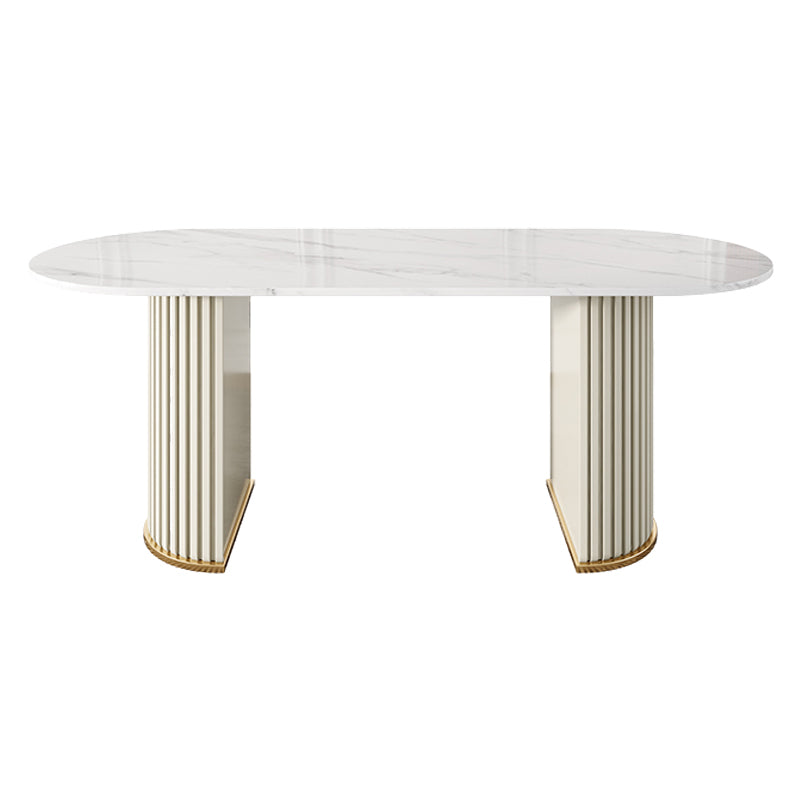 Modern Sintered Stone Oval Table Dining Table with White/Orange Double Pedestal