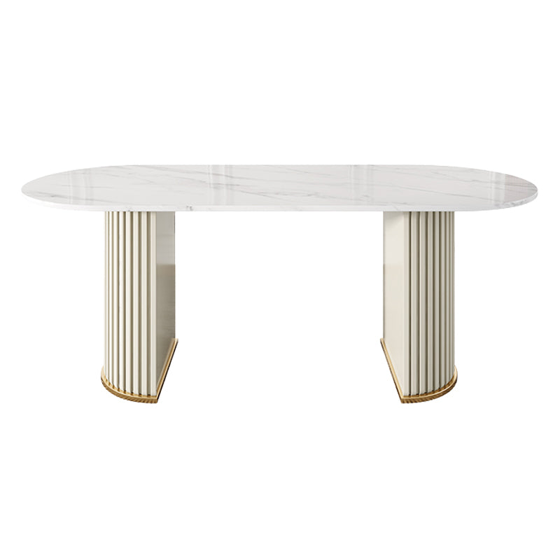 Modern Sintered Stone Oval Table Dining Table with White/Orange Double Pedestal