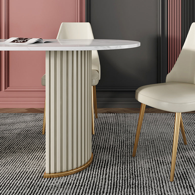 Modern Sintered Stone Oval Table Dining Table with White/Orange Double Pedestal