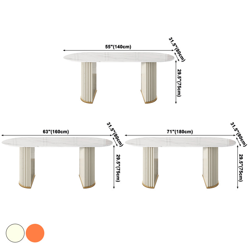 Modern Sintered Stone Oval Table Dining Table with White/Orange Double Pedestal