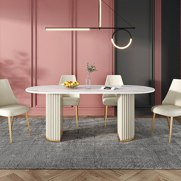 Modern Sintered Stone Oval Table Dining Table with White/Orange Double Pedestal