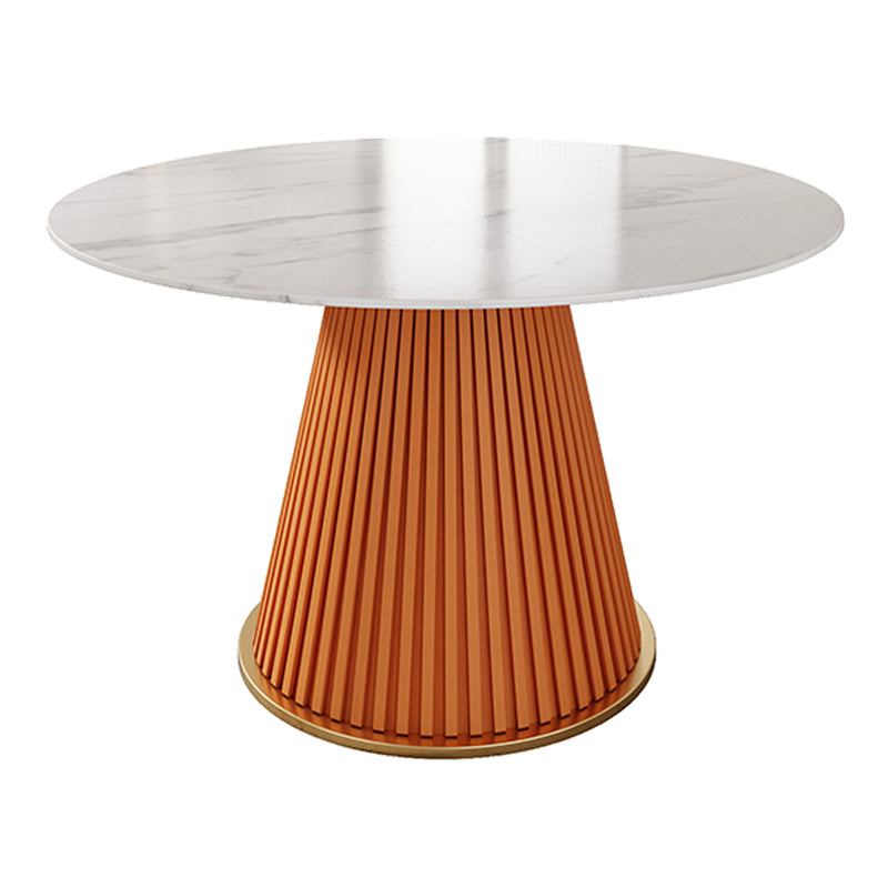 Round Sintered Stone White Dining Table Simplicity Pedestal Table for Dining Room