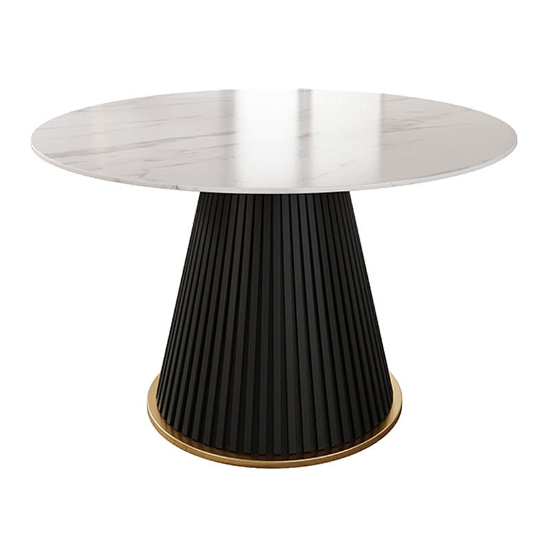 Round Sintered Stone White Dining Table Simplicity Pedestal Table for Dining Room