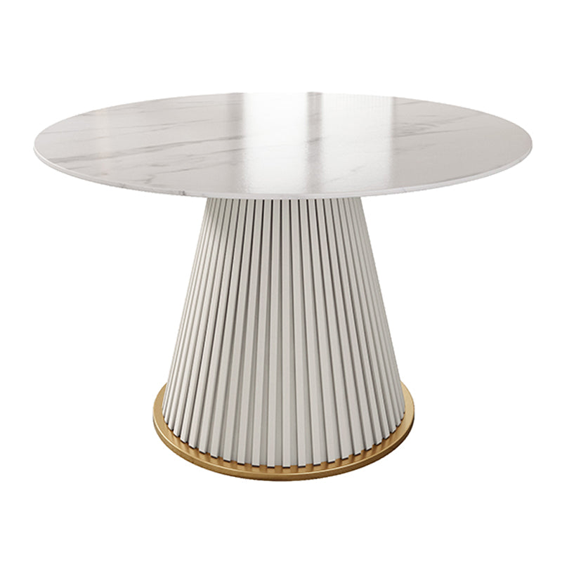 Round Sintered Stone White Dining Table Simplicity Pedestal Table for Dining Room