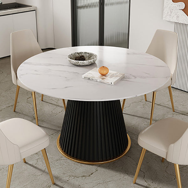 Round Sintered Stone White Dining Table Simplicity Pedestal Table for Dining Room