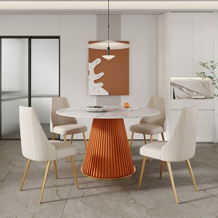 Round Sintered Stone White Dining Table Simplicity Pedestal Table for Dining Room