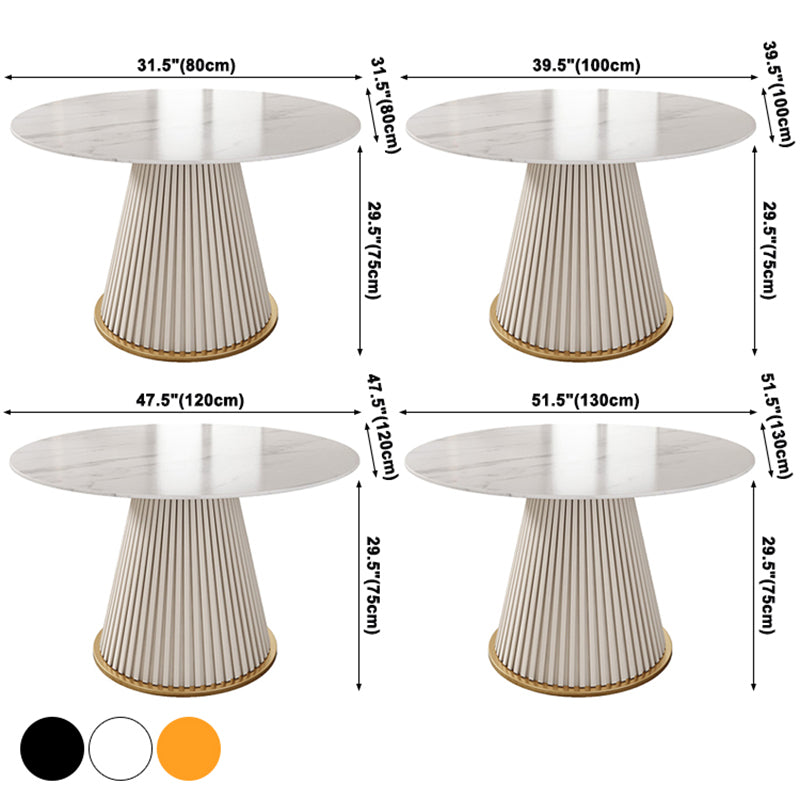 Round Sintered Stone White Dining Table Simplicity Pedestal Table for Dining Room
