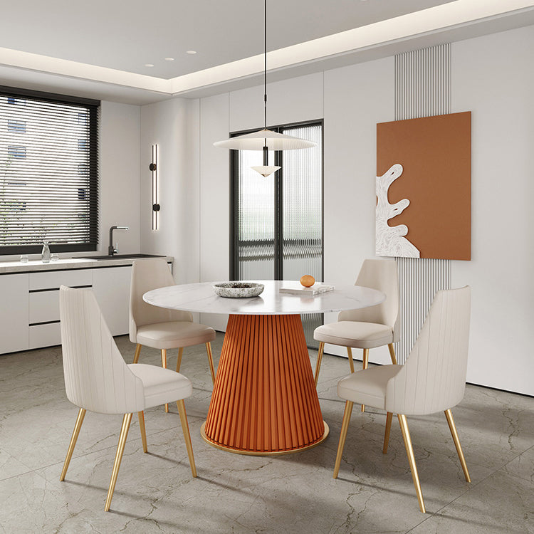 Round Sintered Stone White Dining Table Simplicity Pedestal Table for Dining Room