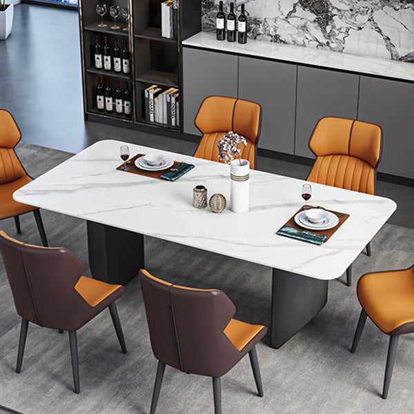 Contemporary Dining Table Sintered Stone Dining Table with Double Pedestal for Dining Room