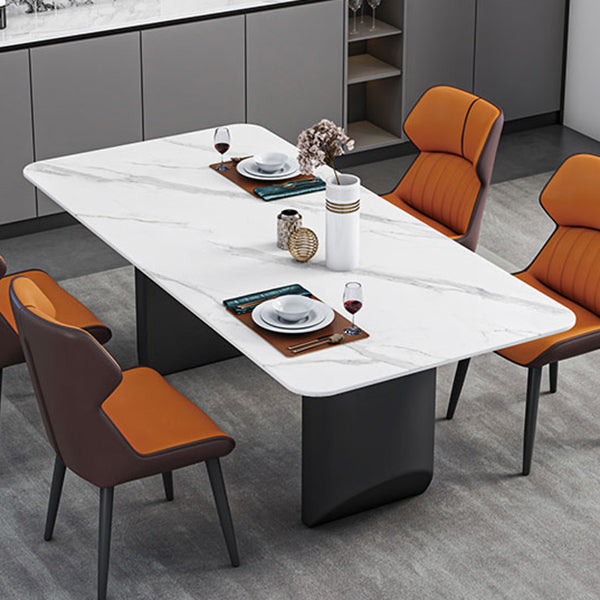 Contemporary Dining Table Sintered Stone Dining Table with Double Pedestal for Dining Room