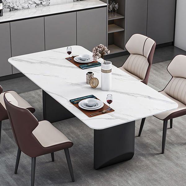 Contemporary Dining Table Sintered Stone Dining Table with Double Pedestal for Dining Room