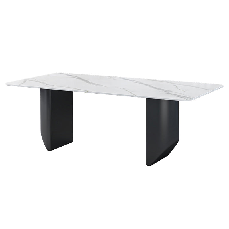 Contemporary Dining Table Sintered Stone Dining Table with Double Pedestal for Dining Room