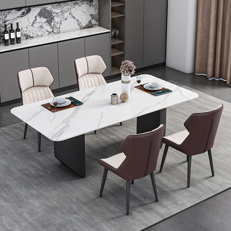 Contemporary Dining Table Sintered Stone Dining Table with Double Pedestal for Dining Room